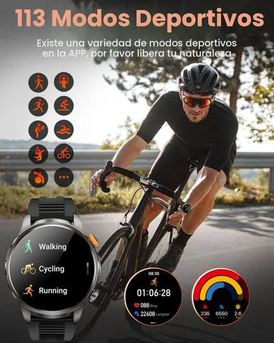 Miniatura 7 de Relojes inteligentes para hombres (batería de 100 días/linterna), reloj inteligente militar impermeable de 5 ATM con frecuencia cardíaca, sueño