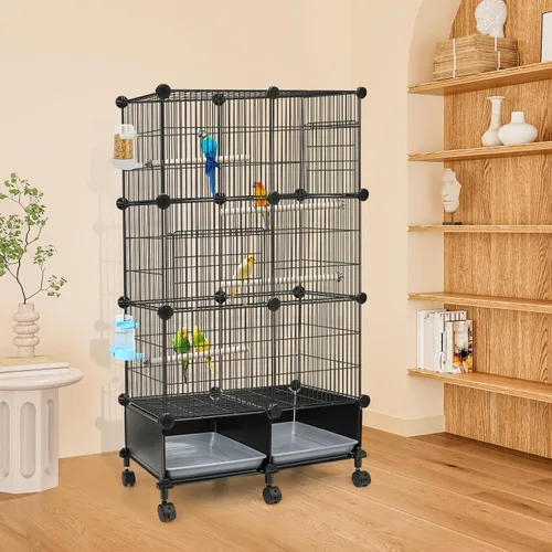 Miniatura 6 de VISCOO Jaula para pájaros cifrada mejorada de 46 pulgadas, con perchas de madera, jaula de periquito de metal con bandeja deslizante, botella