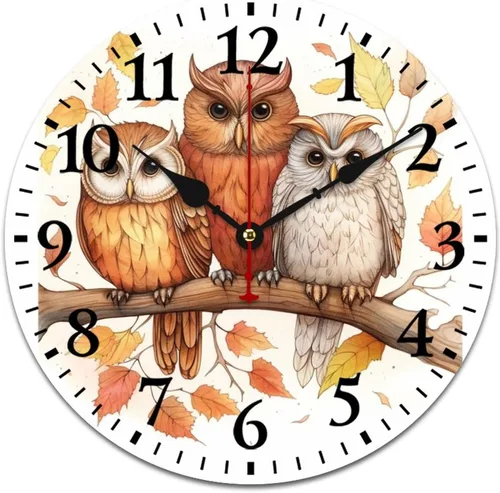 Miniatura 12 de Otoño naranja gris acuarela simple moderno árbol de otoño reloj de pared de madera Acción de Gracias o Halloween cuarzo madera sin tictac sala