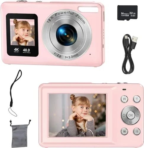 Miniatura 9 de Cámara digital 4K de 48MP para adolescentes con enfoque automático y pantalla dual para selfies – Zoom 18X, luz de relleno incorporada, cámara