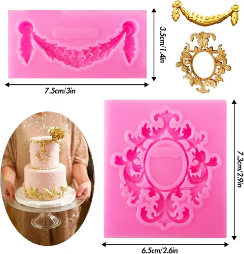 Miniatura 4 de Moldes de silicona para fondant de encaje de estilo barroco, 7 piezas, molde de flores de alivio, molde de filigrana 3D esculpido para decoración
