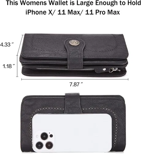 Miniatura 3 de Telena Billeteras de cuero para mujer con diseño de cartera de triple, para tarjetas de crédito, 4-negro-1, Vintage