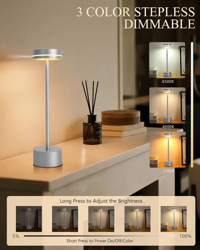 Miniatura 3 de Paquete de 2 lámparas de mesa LED inalámbricas recargables, lámpara de escritorio LED portátil de 5000 mAh, funciona con pilas, luz de mesa
