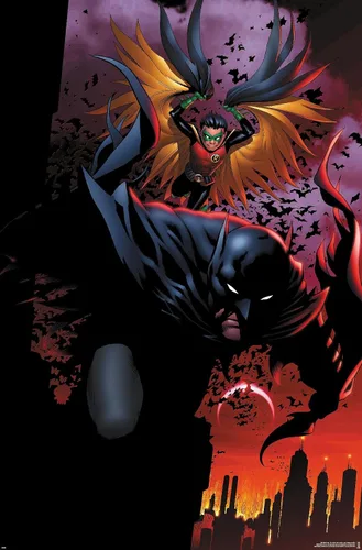 DC Comics Batman - Póster de pared de ataque de Batman y Robin, 22.4 pulgadas de largo x 14.7 pulgadas de ancho, versión premium sin marco