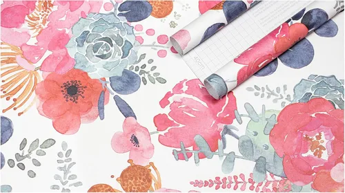 Miniatura 8 de HAOKHOME - Papel pintado floral para despegar y pegar, acuarela, cactus, blanco/rosa/verde/azul marino, vinilo autoadhesivo, papel de contacto