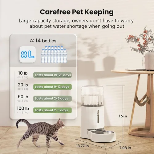 Miniatura 3 de CZPET Dispensador automático de agua de 7L para perros y gatos con cuenco de acero inoxidable, dispensador de agua por gravedad, 100% libre de BPA