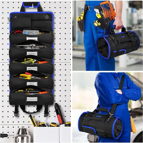 Miniatura 6 de Bolsa de herramientas, organizador grande de herramientas enrollable, bolsa de almacenamiento de rollo de herramientas de 13 bolsillos, bolsa