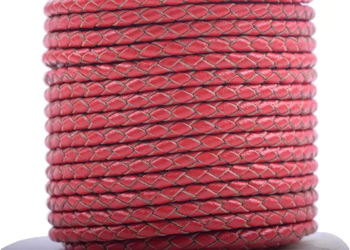 Miniatura 40 de KONMAY 2 yardas 8.0mm Cordón redondo de cuero trenzado auténtico marrón antiguo para corbata de bolo