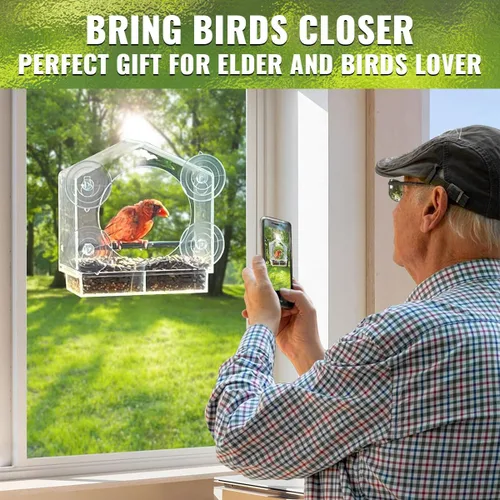 Miniatura 3 de Comedero para pájaros con ventana – 4 ventosas fuertes de 2.36 pulgadas – Casa de pájaros de acrílico transparente para exteriores, bandeja Azul