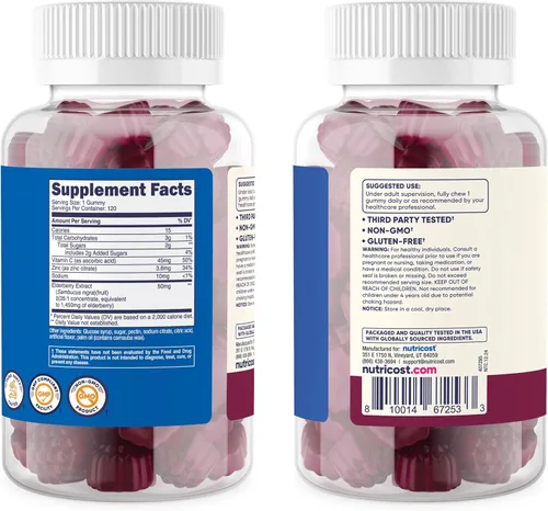 Miniatura 4 de Nutricost Gomitas de saúco para niños (50 mg) con zinc y vitamina C, 120 gomitas - Sin gluten, sin jarabe de maíz