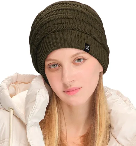 Miniatura 58 de C.C Winter Oversized Beanie Hat with Fuzzy Lining – Thick Knit Thermal Beanie for Cold Weather, Soft Warm Fleece Lined Cap
