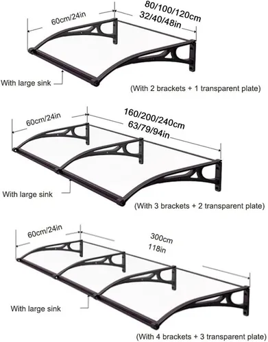 Miniatura 5 de Toldo para ventana, jardín, patio, toldo para puerta al aire libre, 40 x 32 pulgadas, toldo exterior de policarbonato para protección contra