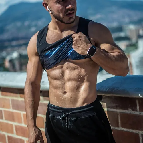 Miniatura 3 de BXVX Traje de sauna, chaleco de entrenamiento de cintura para hombre, camiseta sin mangas para entrenamiento de sudor
