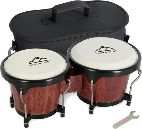 EASTROCK Juego de tambor Bongo de 6 y 7 pulgadas para principiantes, estudiantes, adultos, profesionales, cabezas de piel de animales naturales, Rojo