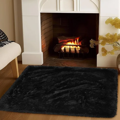Miniatura 2 de Awaytail Alfombra Esponjosa Lavable 2x3 Pies, Pura Negra Alfombra para Silla de Escritorio Antideslizante, Alfombra Supersuave para Niños