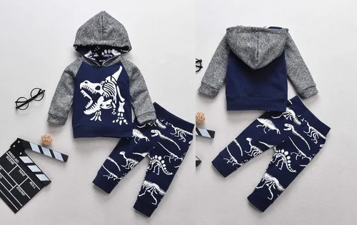 Miniatura 5 de Conjunto de sudadera con capucha de manga larga con capucha y pantalones de dinosaurio para bebés niños