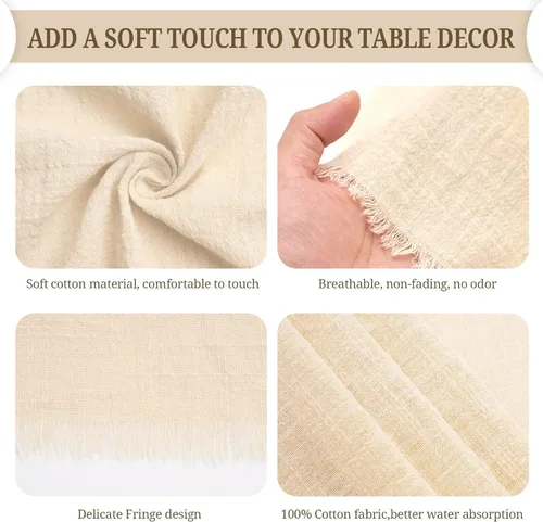 Miniatura 4 de 24 servilletas de tela hechas a mano con flecos beige, 16 x 16 pulgadas, delicadas servilletas de algodón rústico a granel para bodas, cenas, fiestas