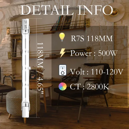 Miniatura 3 de R7S Bulbs 500W, paquete de 2 bombillas halógenas de 4.646 in, bombillas halógenas T3 JType, reemplazo de bombilla halógena para luces de paisaje