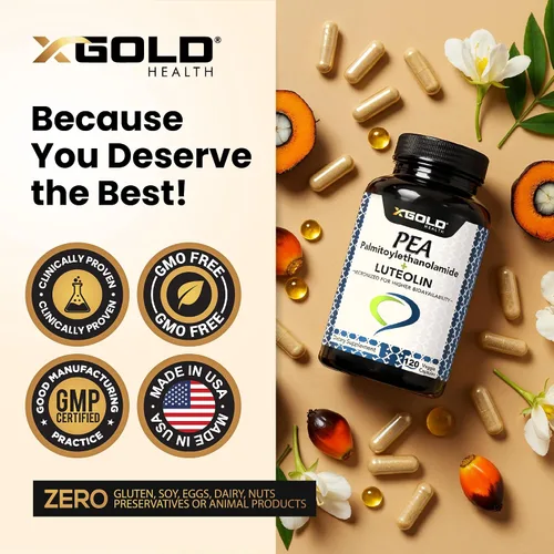 Miniatura 5 de Palmitoiletanolamida 630 mg + luteolina estandarizada 98% - Guisante micronizado 99% altamente purificado y biodisponible - Hecho en Estados Unidos