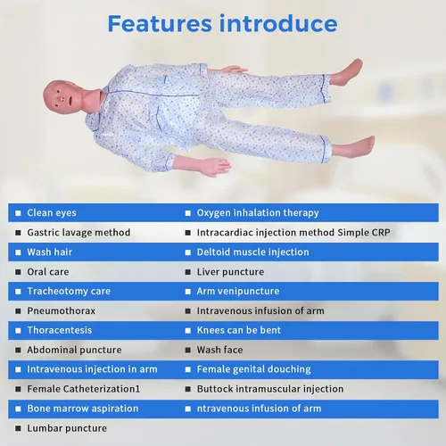 Miniatura 3 de Maniquí médico para entrenamiento – Maniquí de enfermería de tamaño real femenino de 5.4 pies, maniquí de cuidado del paciente de cuerpo completo