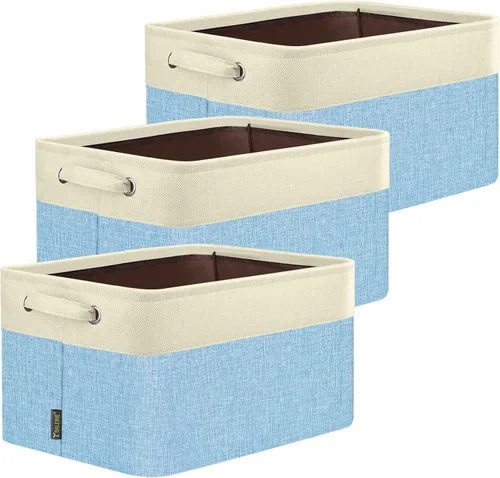 Miniatura 10 de BALEINE 1 paquete de contenedores de almacenamiento de tela para estantes, cestas de almacenamiento de lino para organizar, contenedores decorativos