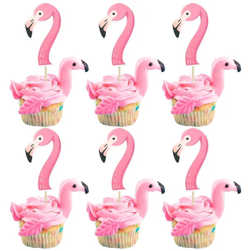 Miniatura 11 de Gyufise 1 pieza de decoración de pastel de feliz cumpleaños tropical hawaiano Luau pastel Pick Glitter Flamingo Flower Plam Leave Pineapple Cake