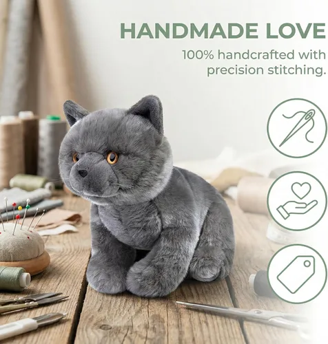 Miniatura 2 de Gato corto británico de peluche, gato gris de peluche de 11 pulgadas, juguete suave para niños (gato británico de pelo corto 2)
