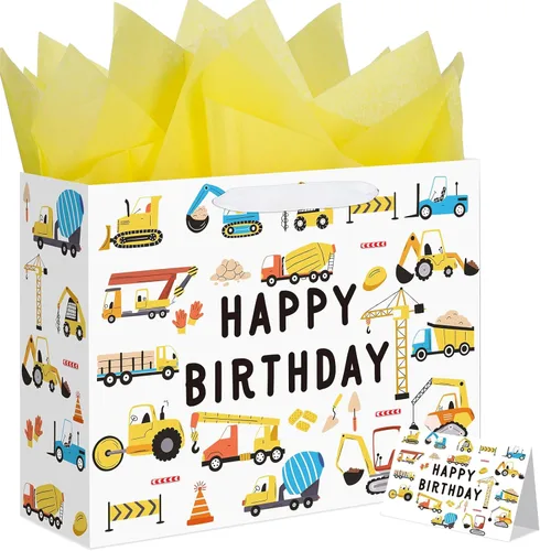 Miniatura 11 de woric Bolsa de regalo de bebé de 14.5 pulgadas para baby shower con papel de seda y tarjetas de felicitación para fiestas de cumpleaños de niños