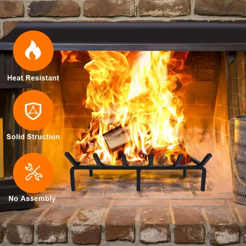 Miniatura 4 de Rejilla de chimenea de 20 pulgadas con retenedor de brasas, rejilla de troncos de chimenea de hierro fundido, soporte para troncos de chimenea