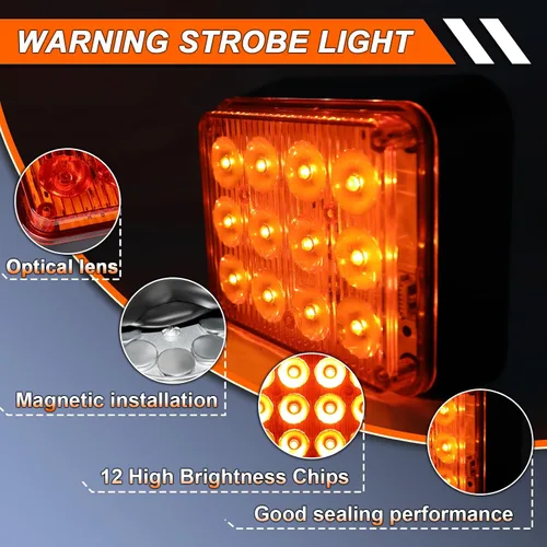 Miniatura 2 de Luces estroboscópicas de emergencia ámbar, 2 unidades, 12 luces LED magnéticas intermitentes de seguridad para camiones, camionetas, remolques