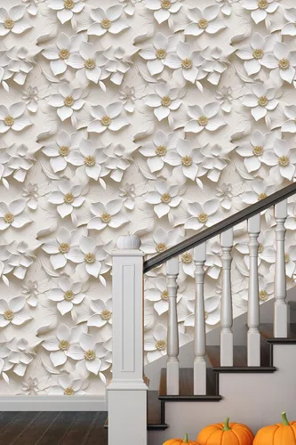 Miniatura 13 de Papel tapiz floral 3D para despegar y pegar, efecto visual 3D, 17.7"x78.7" pulgadas, autoadhesivo, extraíble, flor marrón amarillento, papel tapiz