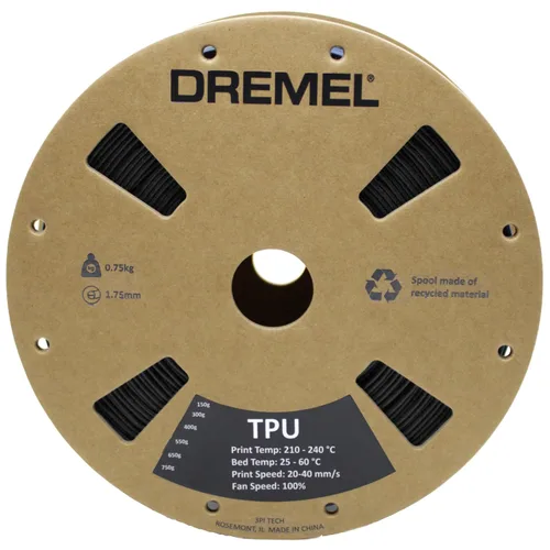 Miniatura 2 de Dremel TPU-BLA-01 Impresora 3D Filamento Flexible Negro, 0.069 in de Dia., Peso del carrete de 1.7 lbs, habilitado para RFID, nuevo carrete de cartón