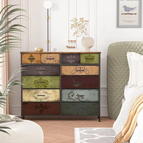 Miniatura 2 de VASICAR Cómoda para dormitorio con 12 cajones, cómoda de tela alta, cómoda para armario, guardería, mesita de noche, sala de estar, entrada, pasillo
