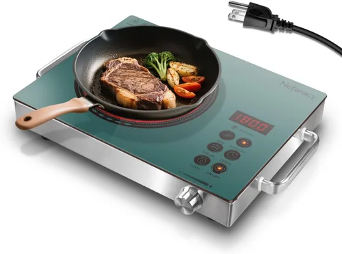 Miniatura 12 de Placa de cocina eléctrica, 2 quemadores, estufa eléctrica de 110 V 2000 W con control de perilla, encimera eléctrica radiante de 12 pulgadas e