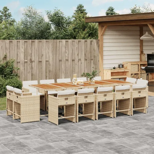 Miniatura 32 de 17-Piece Brown Poly Rattan Patio Dining Set with Cream White Cushions, Foldable Chairs and Tempered Glass Table for Outdoor Garden Backyard Patio