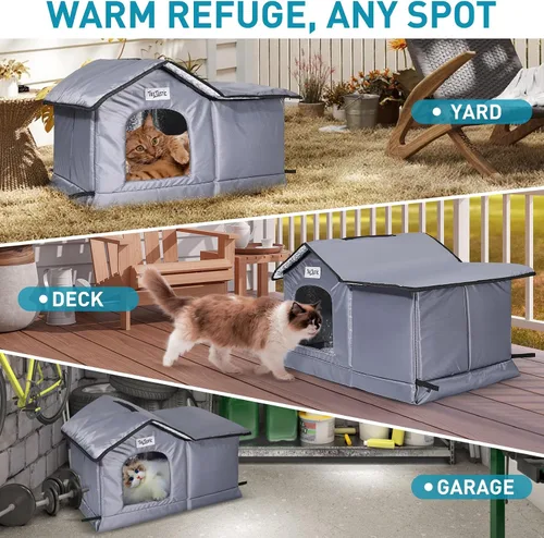 Miniatura 6 de TailTastic Casa para Gatos de Exterior Resistente a la Intemperie y Aislada - Base Sin Costuras se Mantiene Seca, Fácil Montaje, Refugio Cálido