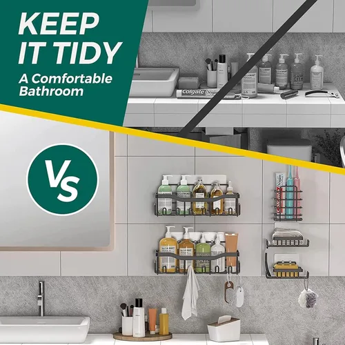 Miniatura 5 de Organizador de ducha adhesivo para organización de almacenamiento de baño, paquete de 5 estantes de ducha sin taladrar, acero inoxidable