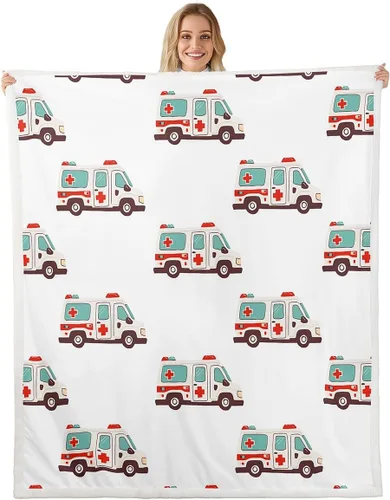 Miniatura 9 de Manta de vellón con camión de bomberos para niños, manta de felpa de coche de dibujos animados para cama, sofá, sofá, bombero, manta sherpa