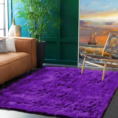 Miniatura 62 de Goolela Alfombra esponjosa de piel sintética de oveja sintética de 4 x 6 pies, color gris, para dormitorio, mesita de noche, alfombra suave de felpa