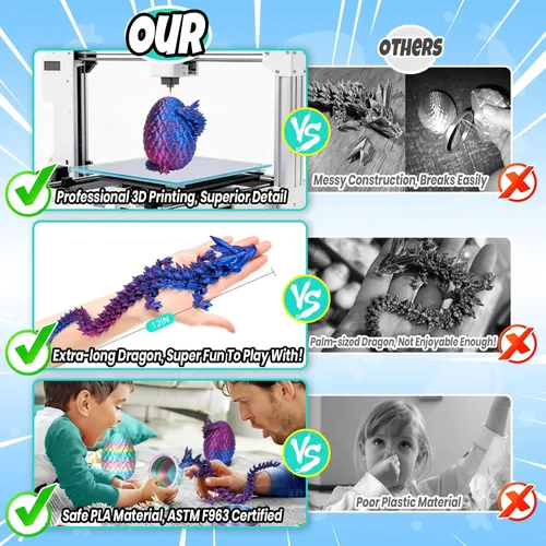 Miniatura 4 de YILCER Huevo de Dragón Impreso en 3D de 12 Pulgadas, Juguetes Fidget de Dragón de Cristal Articulado Misterioso, Juguetes Sorpresa de Animales Láser