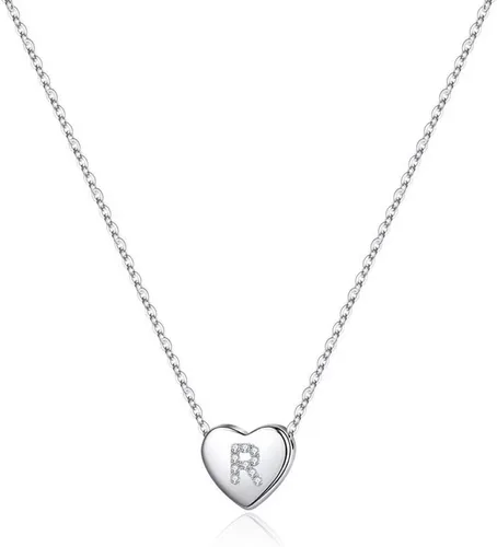 Memorjew - Collar con inicial de plata de ley 925 para niñas y mujeres, diseño de corazón con circonita cúbica, ideal para mujeres y niñas