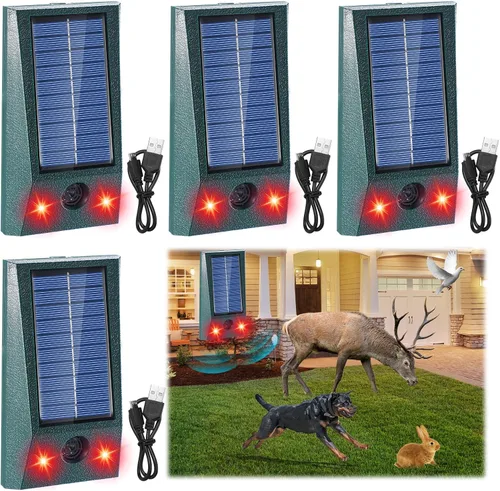 Qualirey Repelente solar ultrasónico de animales para exteriores, dispositivos repelentes de ratones con luz estroboscópica intermitente, repelente
