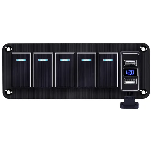 Miniatura 21 de Panel de interruptor basculante de aluminio de 2 vías, impermeable, precableado con retroiluminación azul, interruptor de palanca