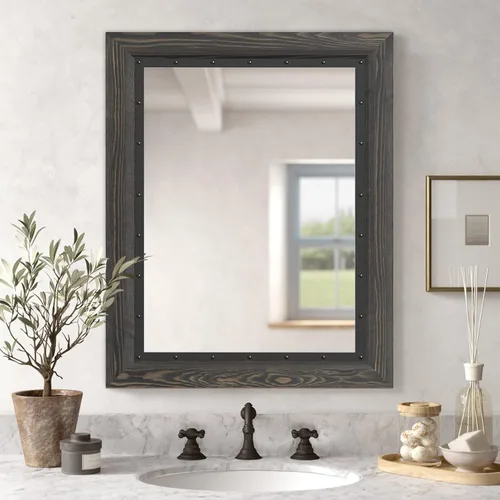 YOSHOOT - Espejo de pared con marco de madera rústica, espejo de tocador de baño de madera natural y hierro para decoración estilo granja, se puede