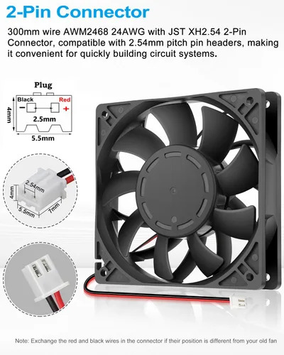 Miniatura 5 de GDSTIME Ventilador de caja de 4.724 in, alta presión de aire de 4.724 in x 0.984 in, 12 V CC, ventilador de enfriamiento sin escobillas 2 pines