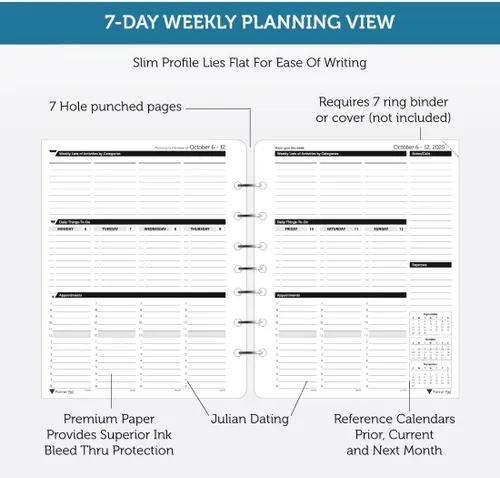 Miniatura 3 de Planner Pad Organizador de 12 meses, de 7 agujeros, hojas sueltas, embudo de 3 niveles, octubre de 2025 a septiembre de 2026, 6 3/4 pulgadas x 8 1/2