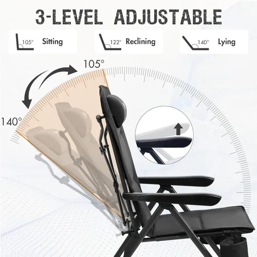 Miniatura 3 de Portal Silla reclinable de campamento con respaldo ajustable plegable para adultos, portátil, respaldo alto, de gran tamaño, 350 libras (negro)