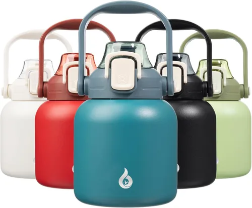 Miniatura 14 de BJPKPK - Botellas de agua aisladas con pajita, botellas de agua bonitas de 27 oz con asa, jarra de metal de acero inoxidable sin BPA, frascos 27 oz
