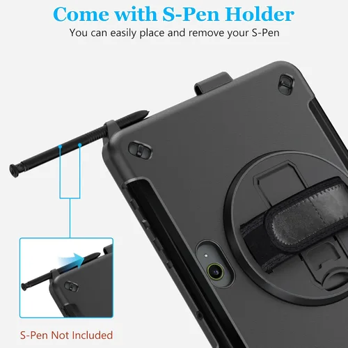 Miniatura 7 de Funda para Galaxy Tab Active 5 Pro 2025/4 Pro 2022/2019 de 10.1 Pulgadas: TPU con Soporte - Protector de Pantalla - Correa de Mano - Correa de Negro