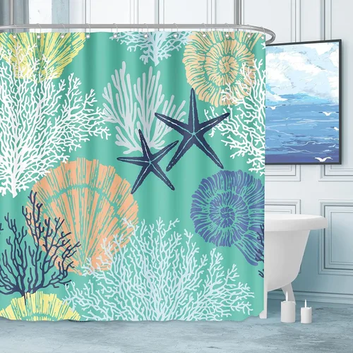 Miniatura 12 de Tritard Cortina de ducha pequeña de 36 x 72 pulgadas, tamaño medio, cortinas de ducha de tela impermeable náutica costera para baño, cortina de baño